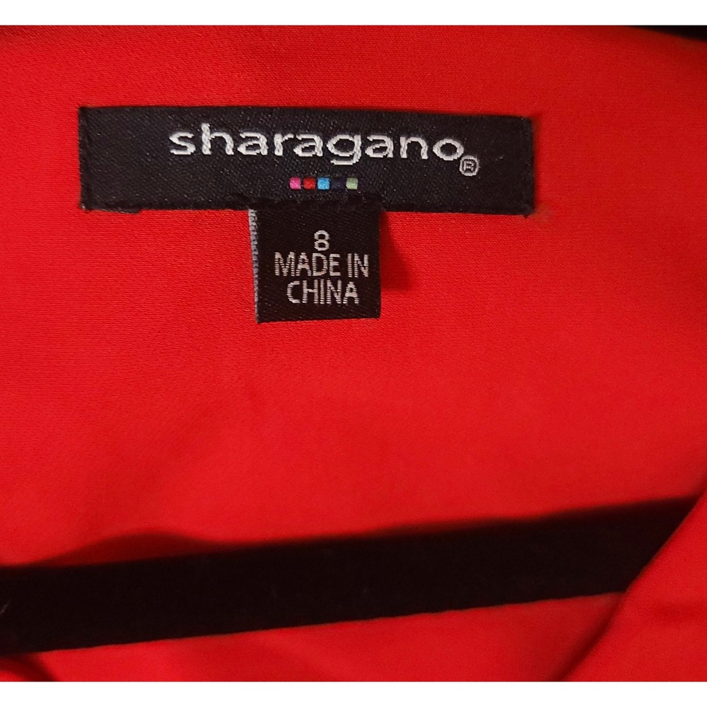 Vintage Sharagano Red Bell Sleeve Lace Trim Holiday Dress Women Size‎ 8 NWOT - Picture 5 of 6